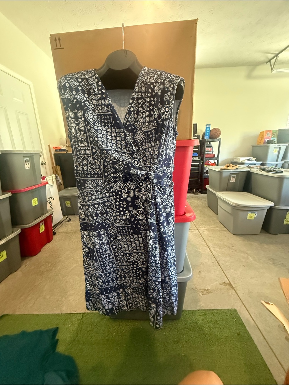 Navy Blue Patterned Wrap Dress with Tie Waist p51